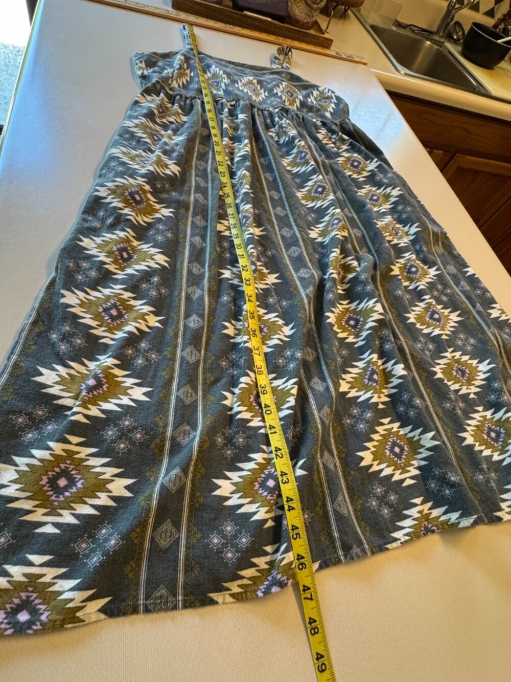 Sonoma Goods For Life Jumper Dress Womens XL Gray Green Aztec Print Pockets Boho - Picture 9 of 14